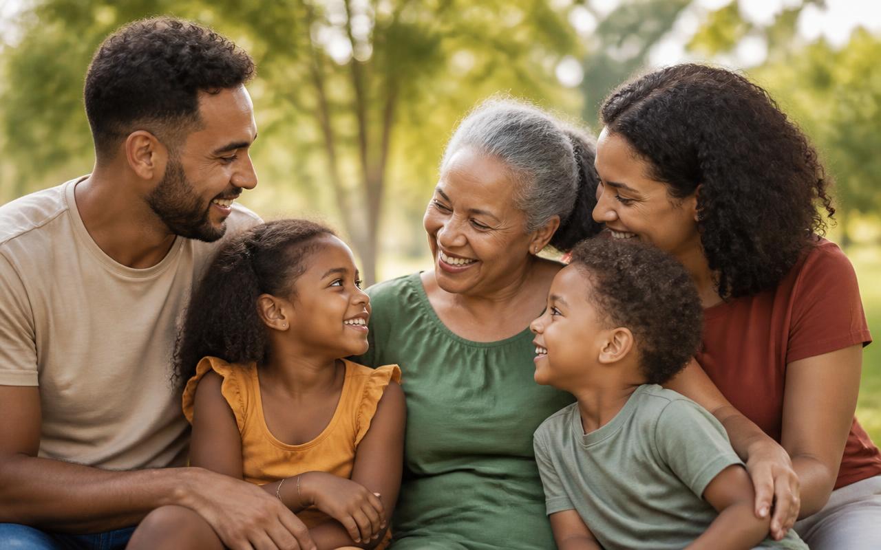 Família reunida em casa em um momento tranquilo do dia